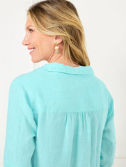 VIVID TURQUOISE/WHITE LONG SLEEVE LINEN KAFTAN SHIRTDRESS | Talbots on sale