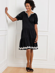 BLACK EMBROIDERED TIERED DRESS | Talbots US