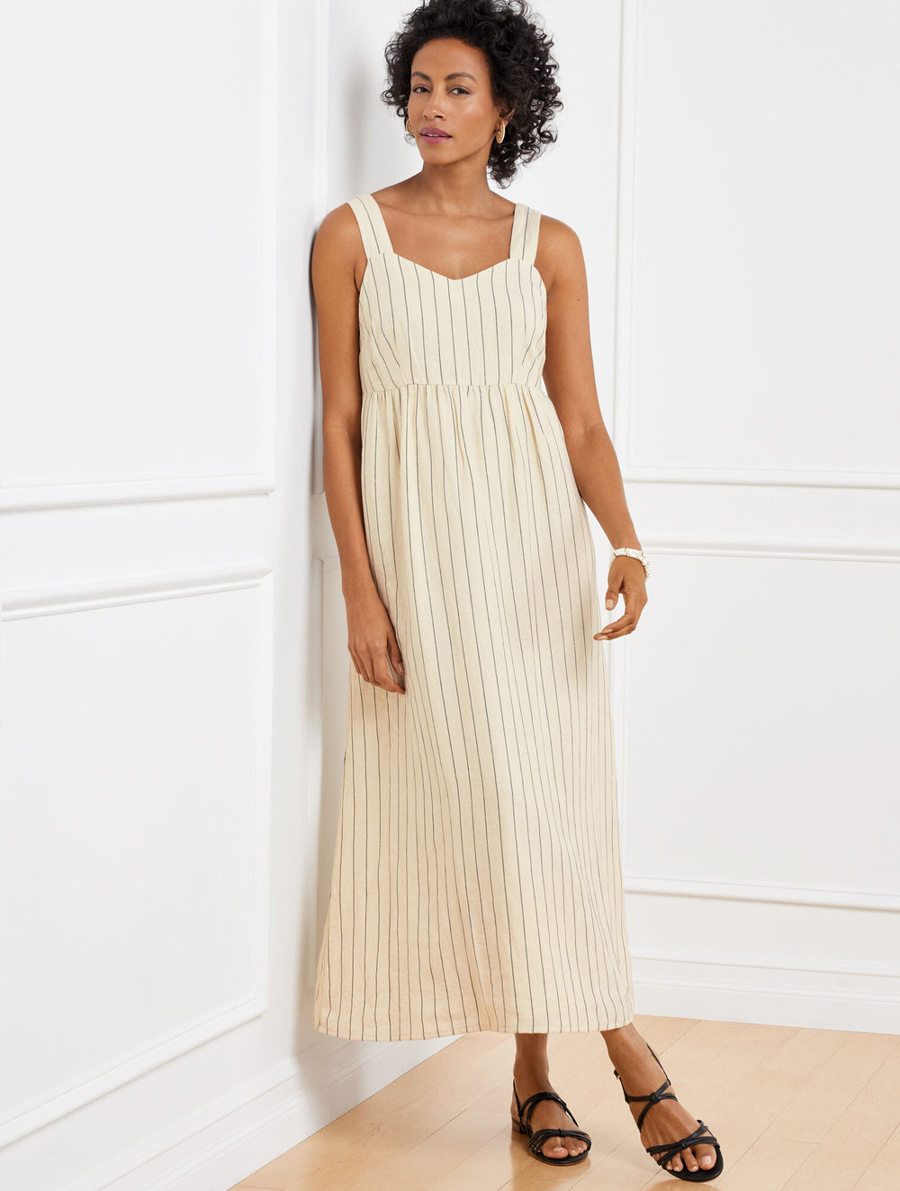 SANDSTONE SLEEVELESS LINEN MAXI DRESS - RIVIERA STRIPE | Talbots outlet