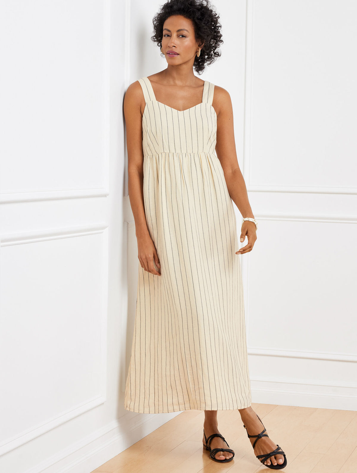 SANDSTONE SLEEVELESS LINEN MAXI DRESS - RIVIERA STRIPE | Talbots outlet