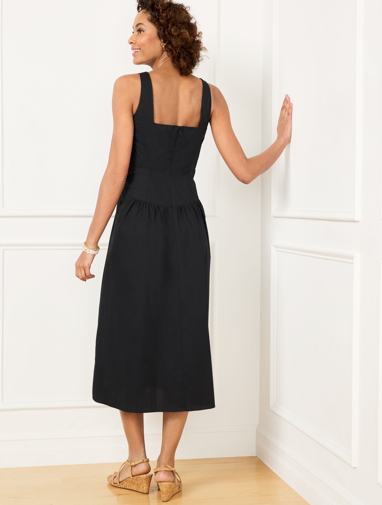 BLACK MODERN POPLIN FIT & FLARE DRESS | Talbots online