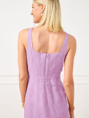 LAVENDER/WHITE SQUARE NECK WRAP LINEN DRESS - CROSS DYED | Talbots online