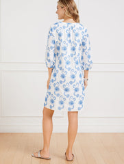 LAKESIDE BLUE/WHITE DANCING EYELET PUFF SLEEVE DRESS | Talbots near me