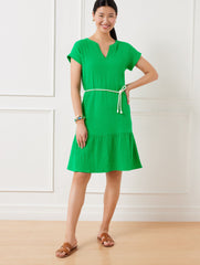 BRIGHT GREEN|INDIGO BLUE DROP WAIST GAUZE SHIFT DRESS | Talbots near me