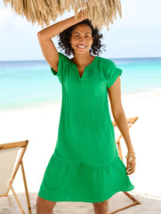 BRIGHT GREEN|INDIGO BLUE DROP WAIST GAUZE SHIFT DRESS | Talbots near me