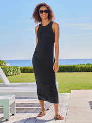 BLACK CROCHET POINTELLE MIDI DRESS | Talbots online