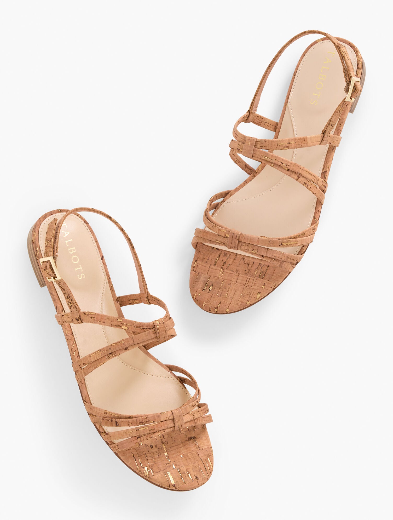 NATURAL/GOLD ARIA STRAPPY CORK SANDALS | Talbots sale
