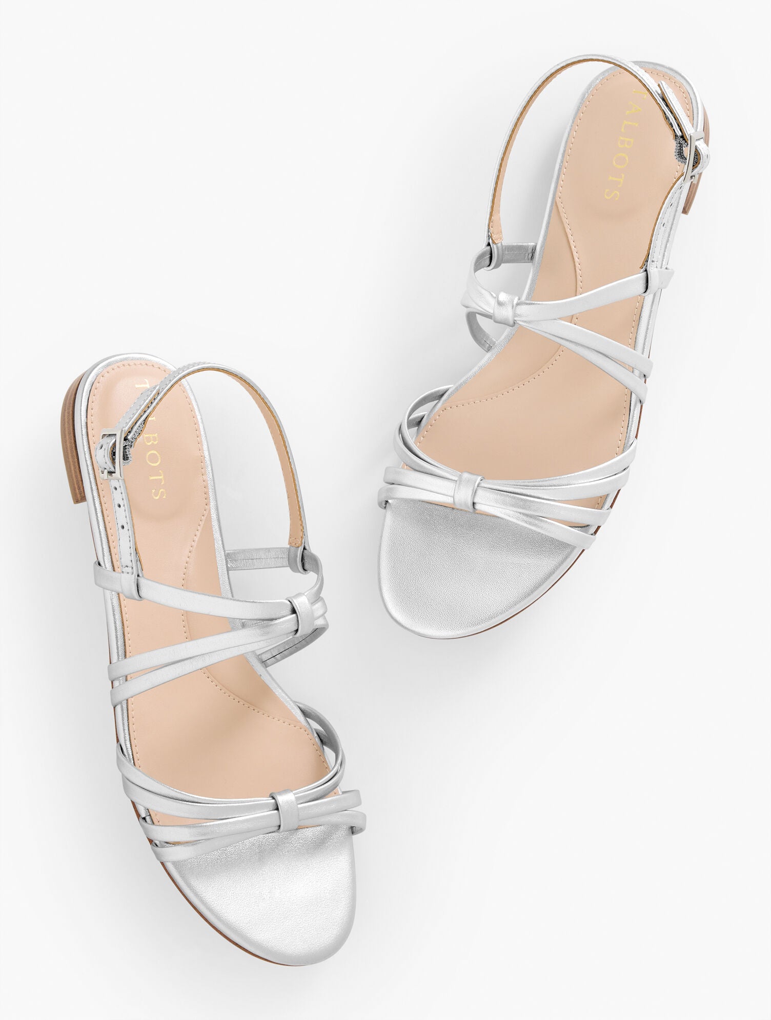 SILVER ARIA STRAPPY NAPPA METALLIC SANDALS | Talbots near me