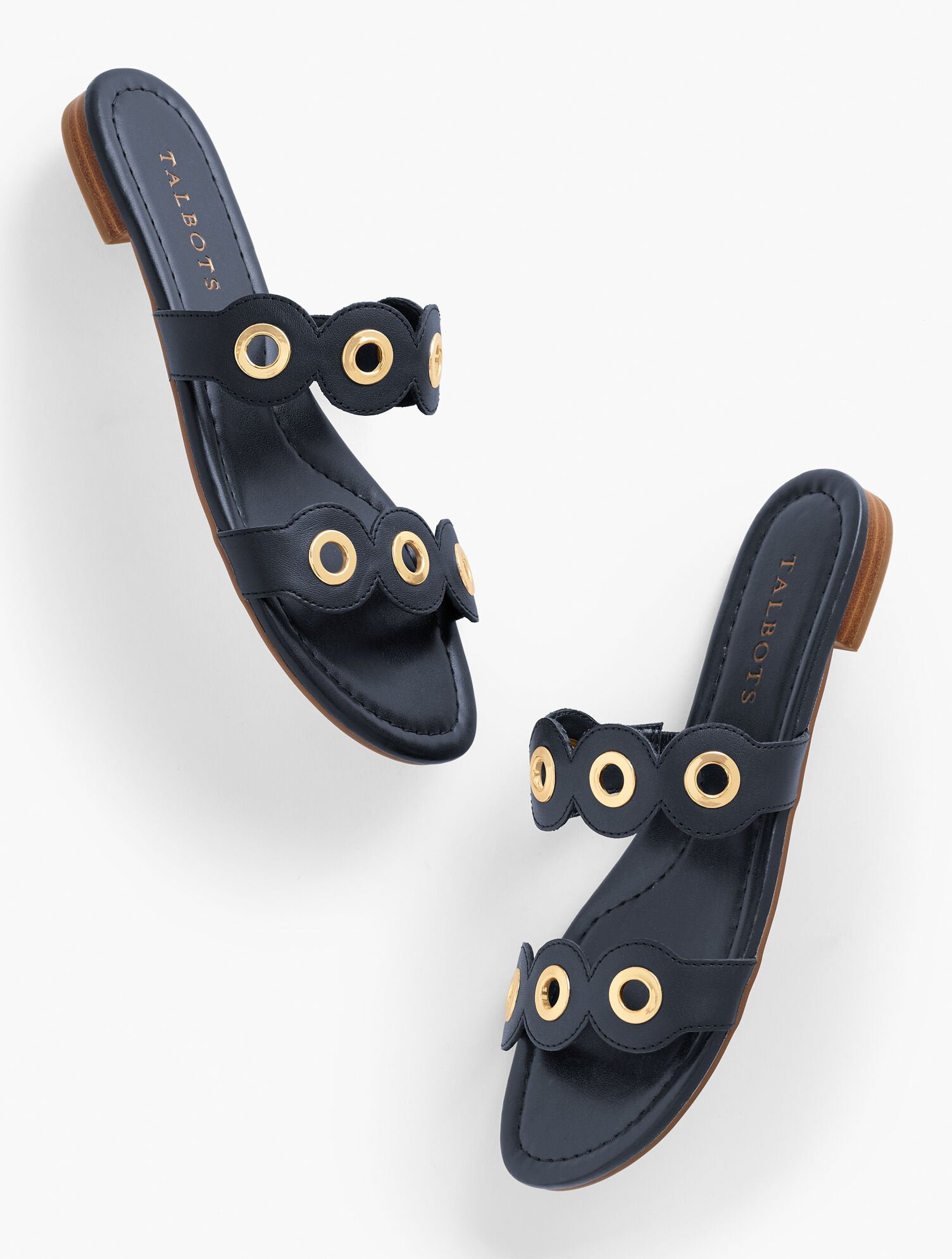 INDIGO BLUE|VINYARD GREEN CAMY EYELET NAPPA SLIDES | Talbots on sale