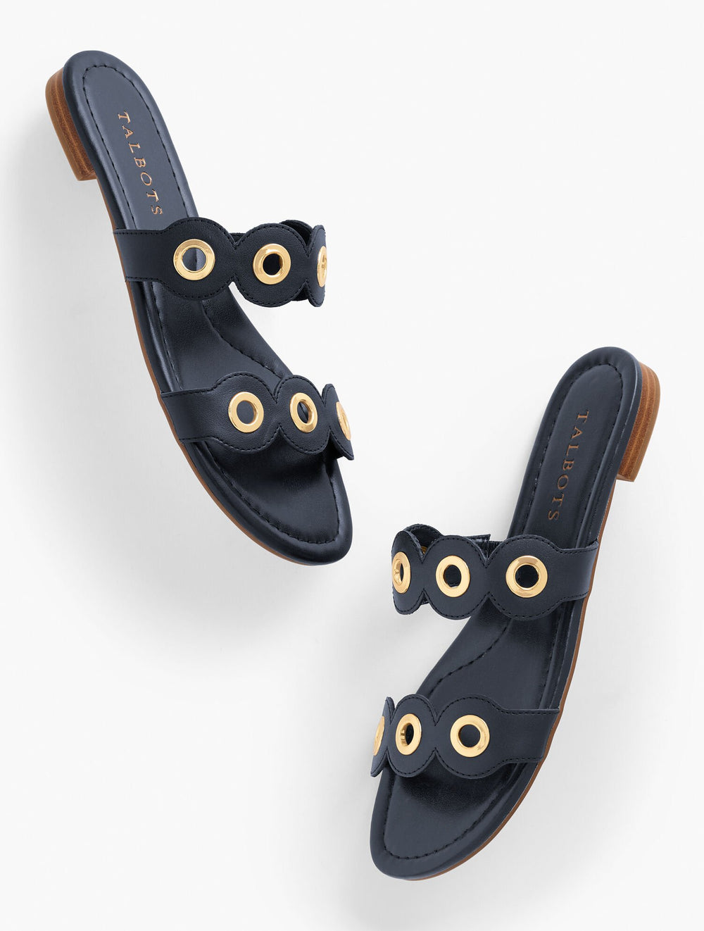 INDIGO BLUE|VINYARD GREEN CAMY EYELET NAPPA SLIDES | Talbots on sale