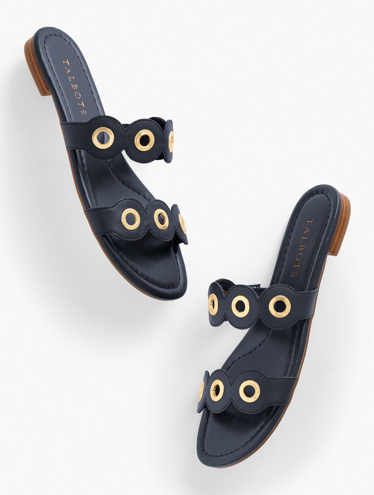 INDIGO BLUE|VINYARD GREEN CAMY EYELET NAPPA SLIDES | Talbots on sale