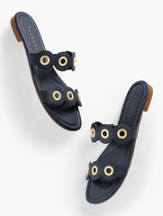 INDIGO BLUE|VINYARD GREEN CAMY EYELET NAPPA SLIDES | Talbots on sale