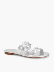 SILVER CAMY EYELET NAPPA METALLIC SLIDE SANDALS | Talbots on sale