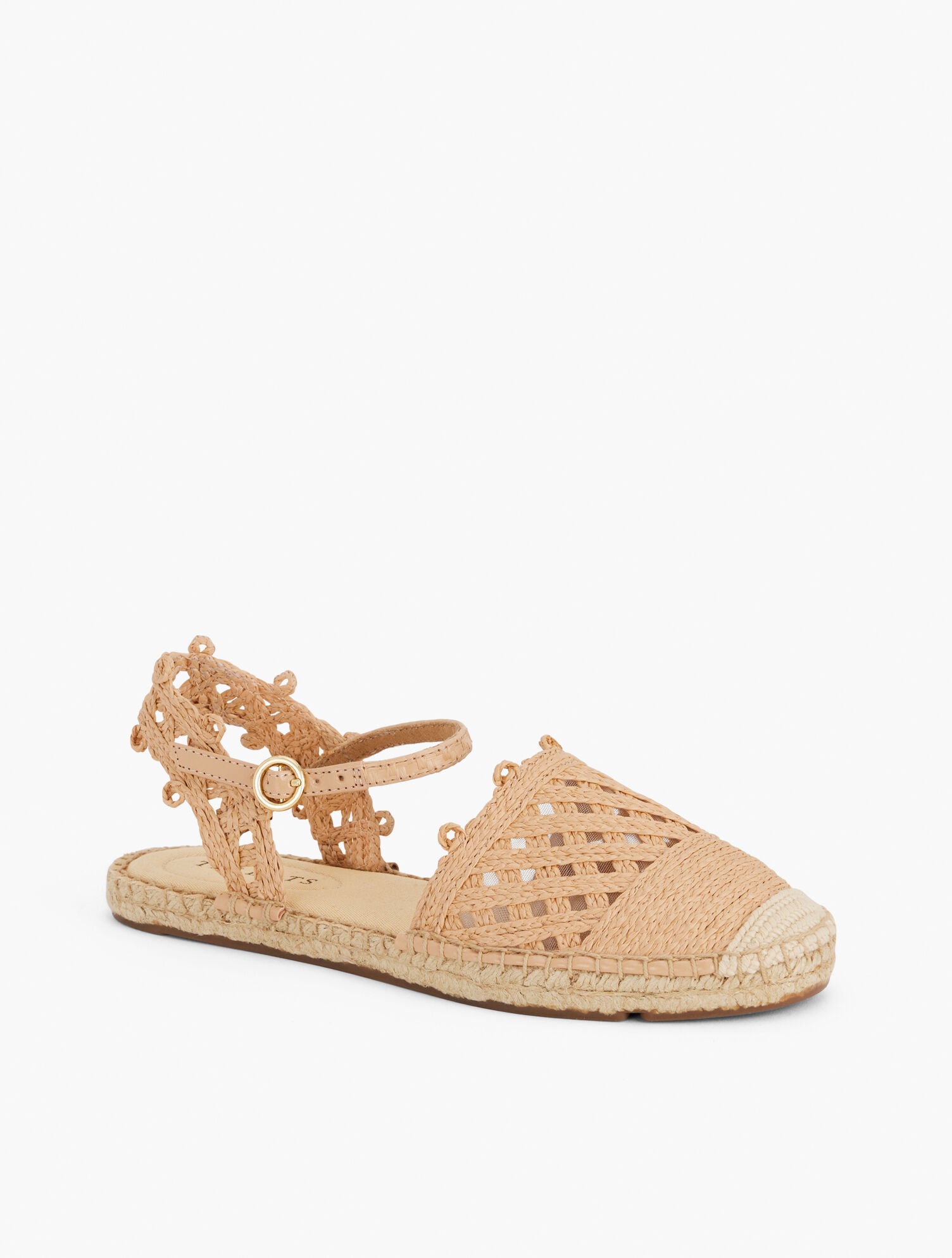 BLACK|NATURAL IZZY ANKLE STRAP RAFFIA ESPADRILLE FLATS | Talbots outlet