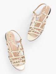 GOLD KALI LASER CUT VACHETTA METALLIC SANDALS | Talbots outlet