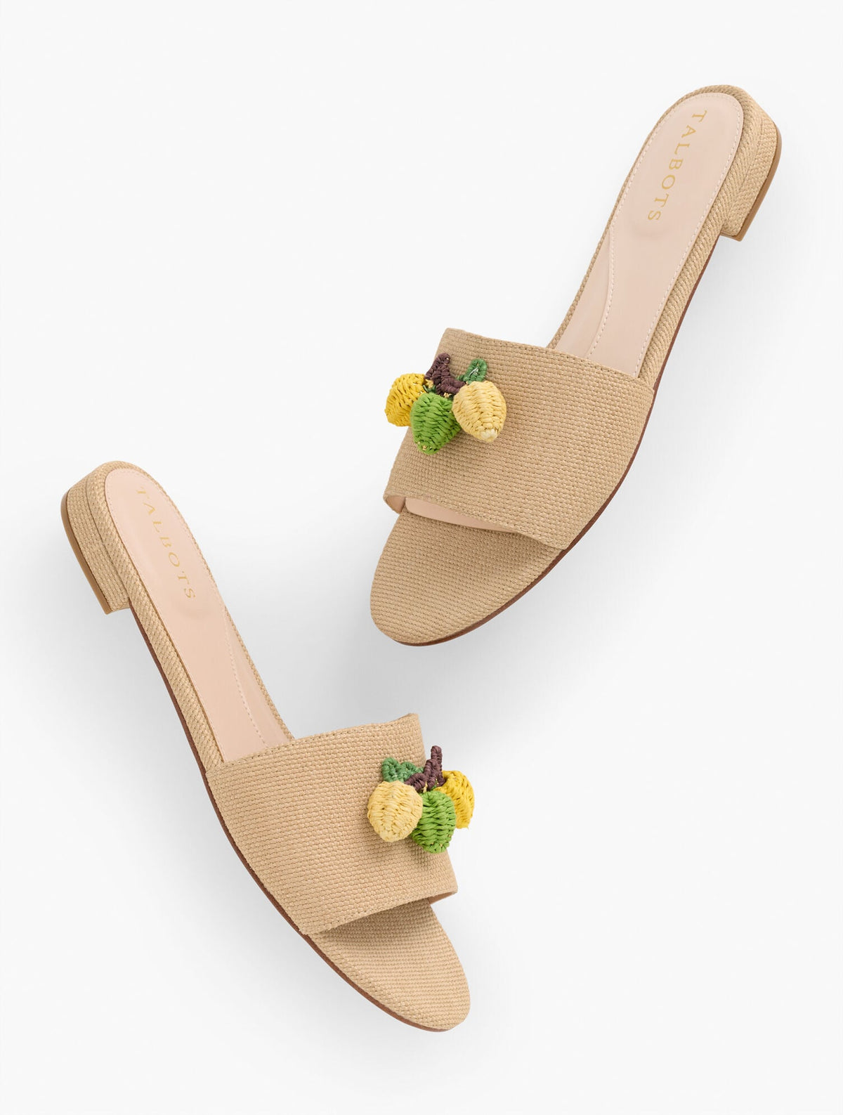 MEDIUM NATURAL KERI EMBELLISHED WOVEN STRAW SLIDES | Talbots on sale
