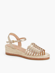GOLD PAMELA METALLIC WOVEN NAPPA WEDGE SANDALS | Talbots on sale
