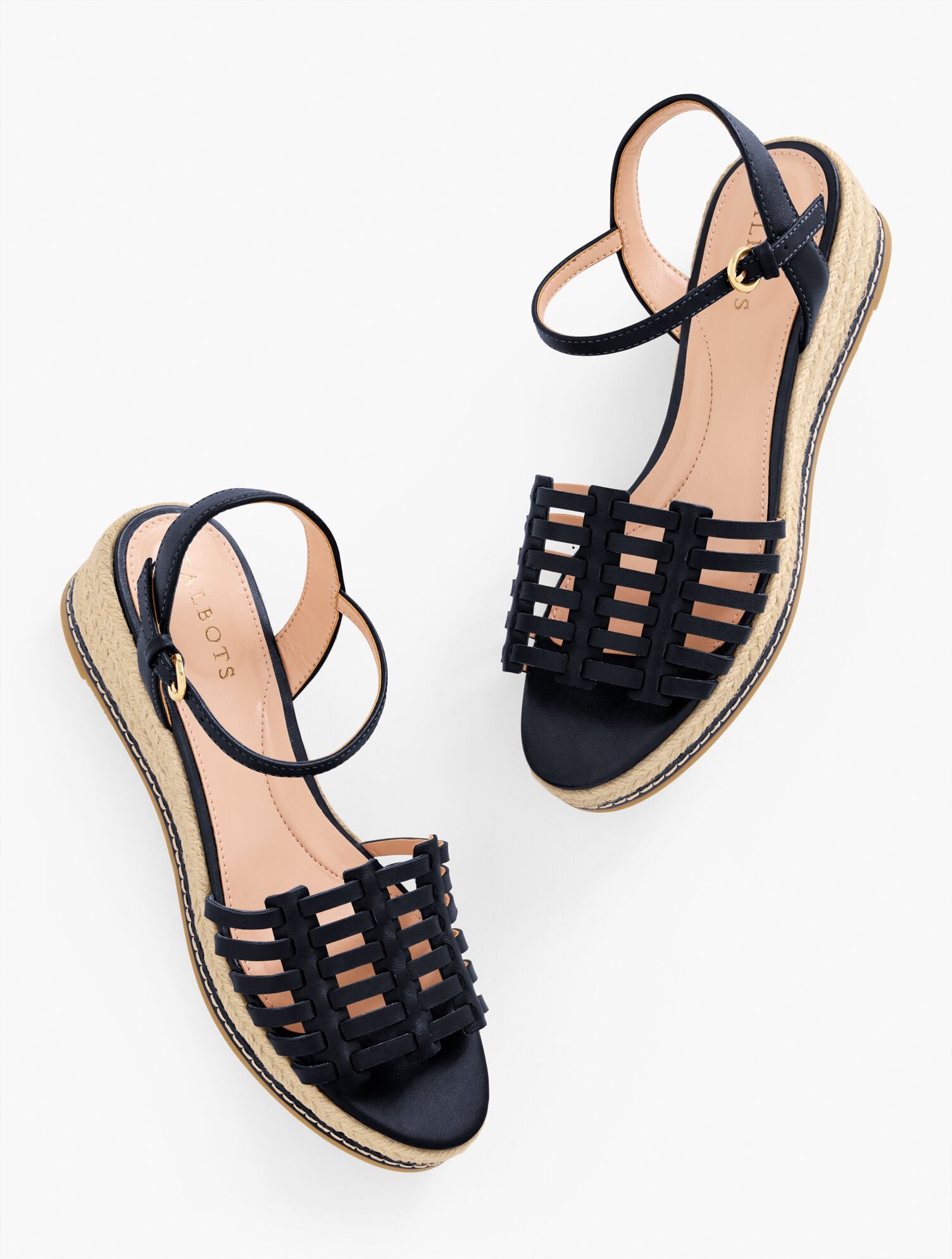 HAVANA TAN|INDIGO BLUE|WHITE PAMELA WOVEN NAPPA WEDGE SANDALS | Talbots online