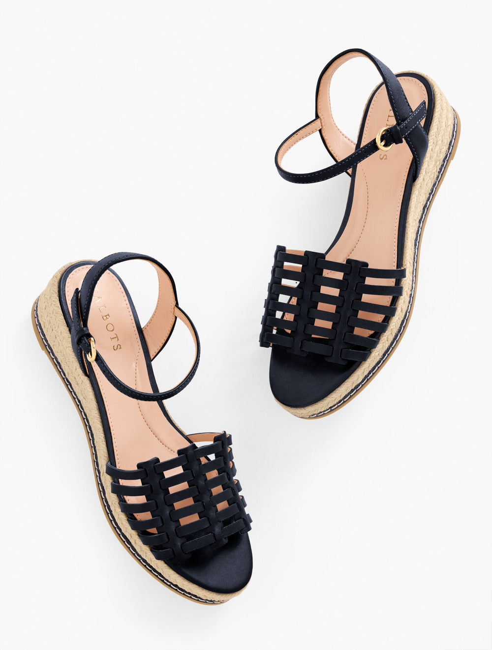 HAVANA TAN|INDIGO BLUE|WHITE PAMELA WOVEN NAPPA WEDGE SANDALS | Talbots discount
