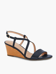 INDIGO BLUE|WHITE ROYCE NAPPA WEDGE SANDALS | Talbots US
