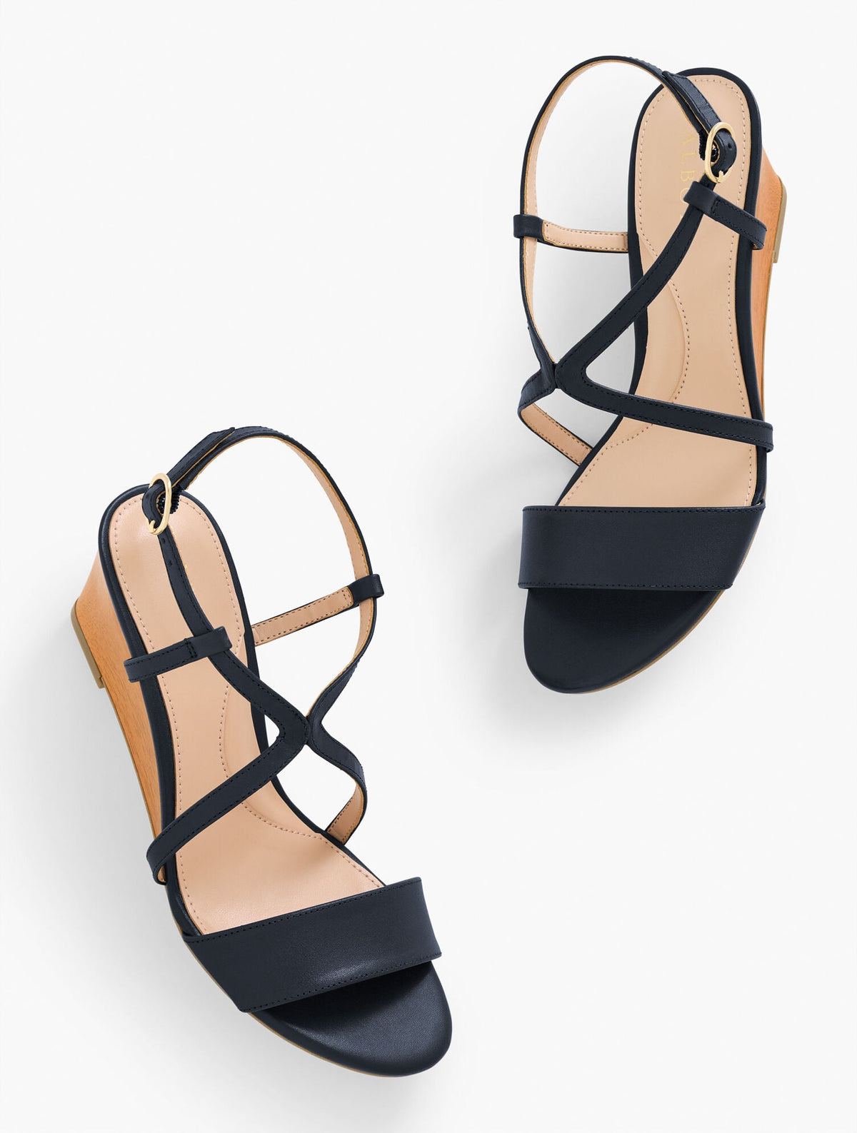 INDIGO BLUE|WHITE ROYCE NAPPA WEDGE SANDALS | Talbots US