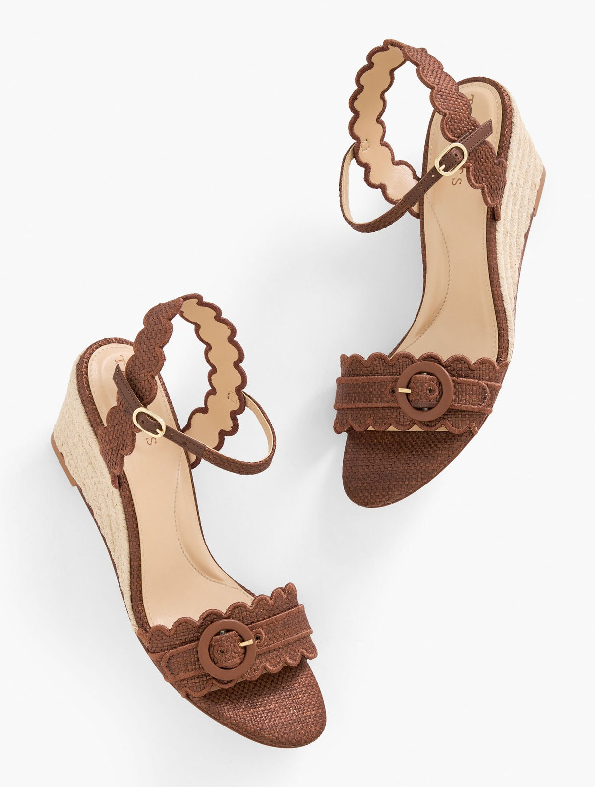 ROYCE SCALLOPED RAFFIA WEDGE SANDALS | Talbots for sale