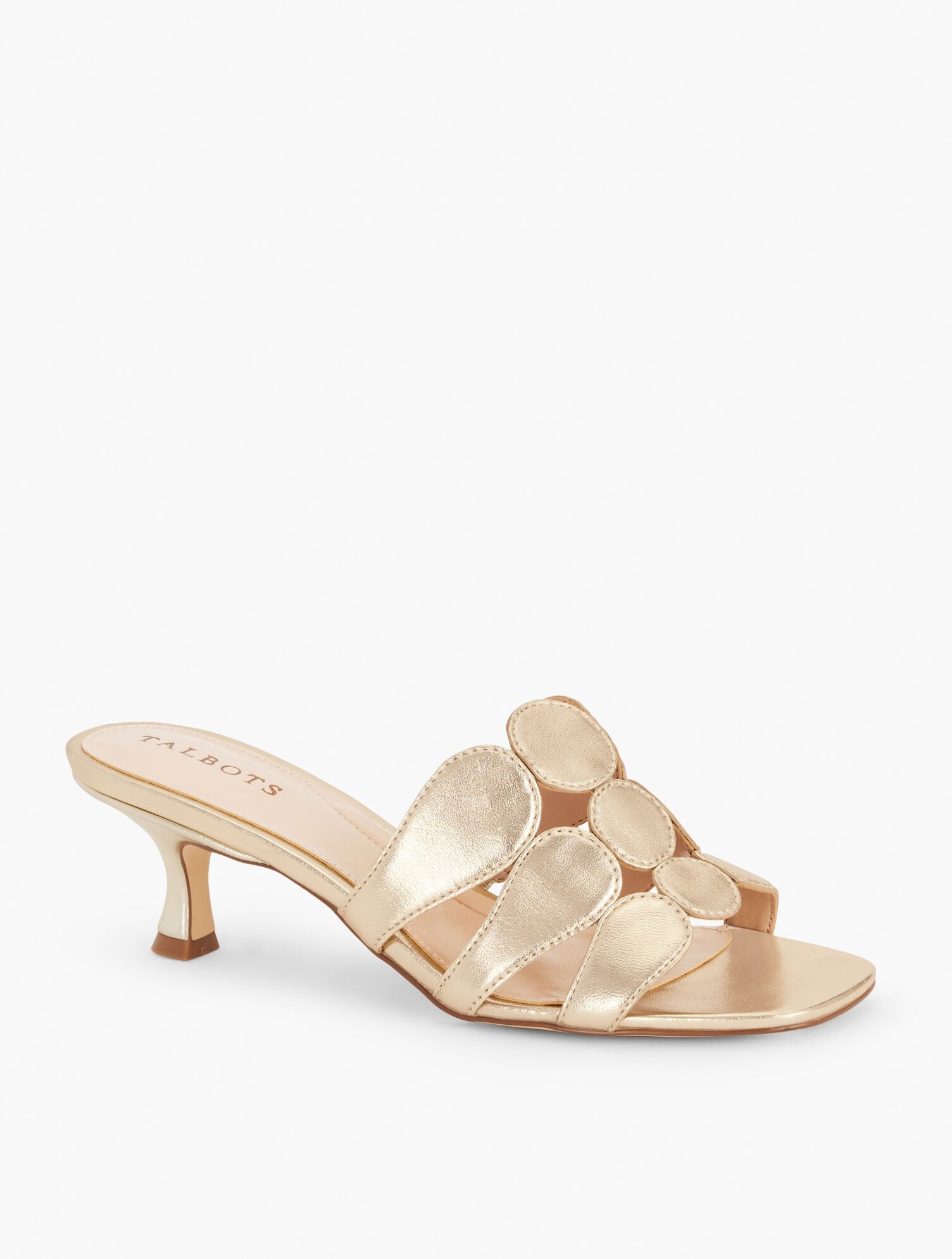 GOLD|SILVER SABEL METALLIC NAPPA FLARE HEEL SANDALS | Talbots discount