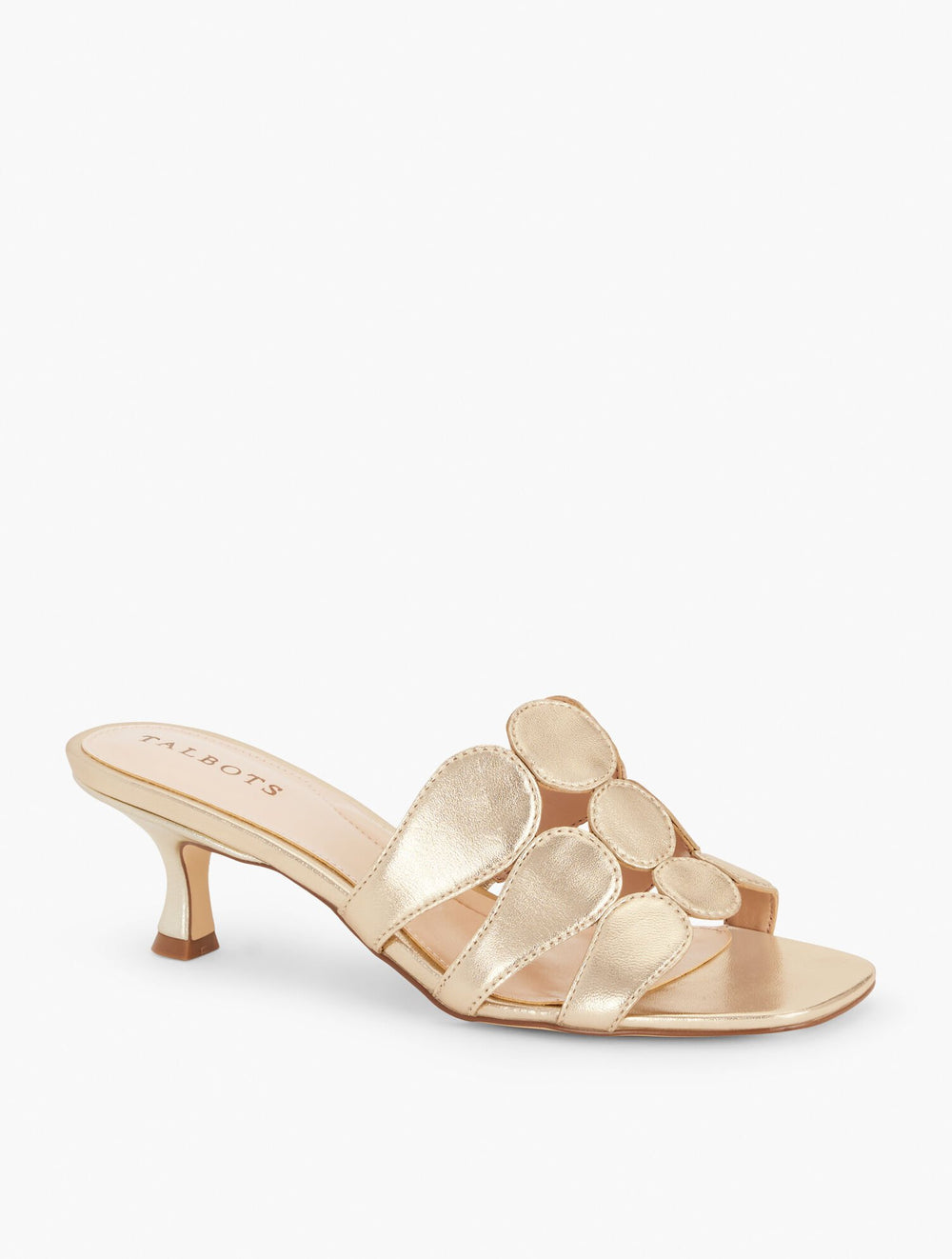 GOLD|SILVER SABEL METALLIC NAPPA FLARE HEEL SANDALS | Talbots discount