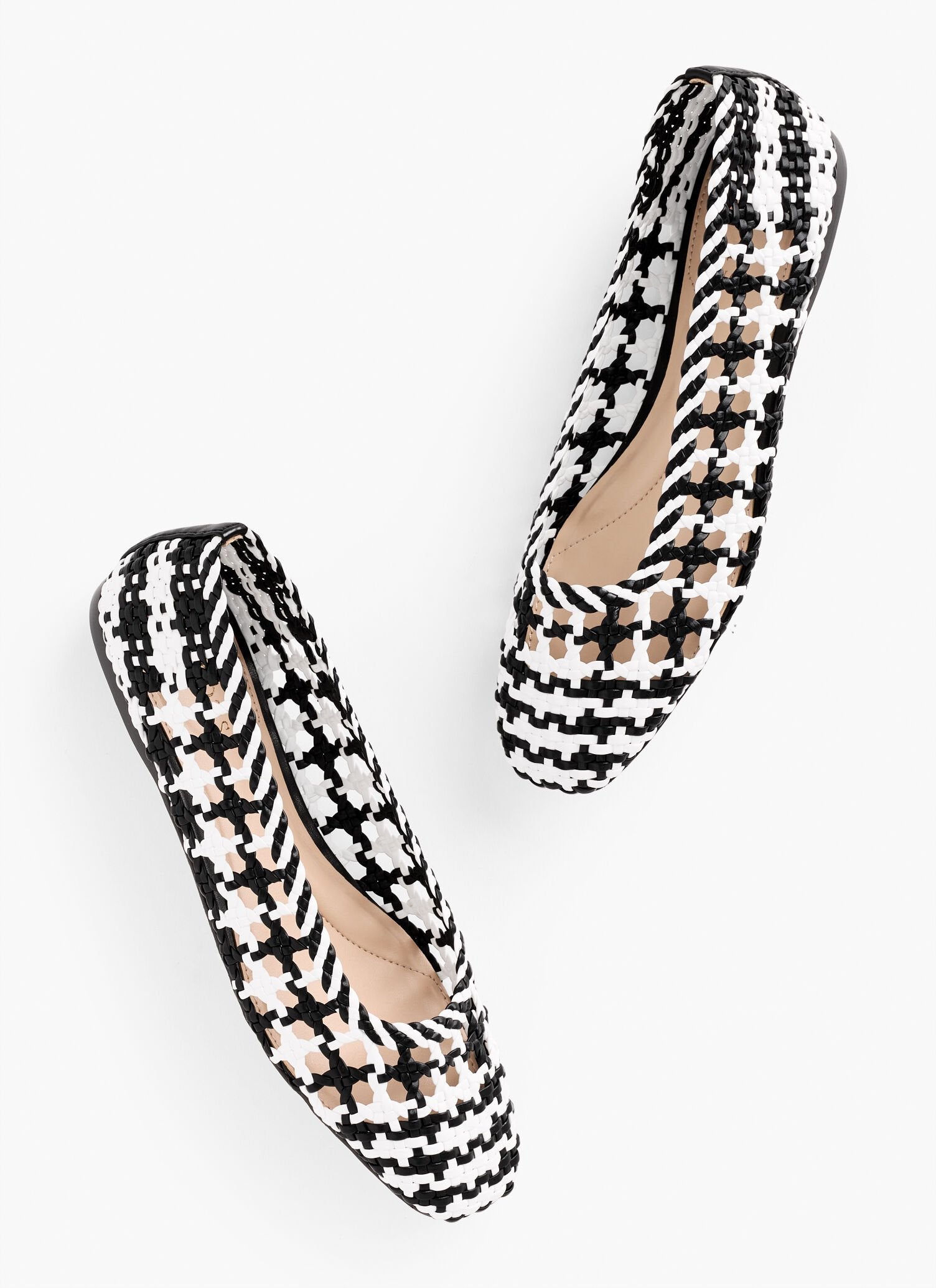 WHITE/BLACK SLOANE WOVEN BALLET FLATS | Talbots on sale
