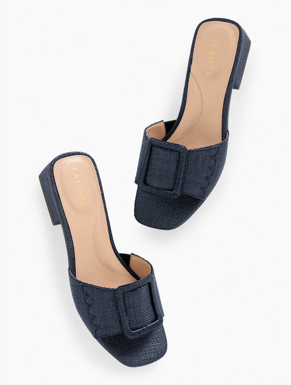INDIGO BLUE VIV BUCKLE RAFFIA SLIDES | Talbots near me