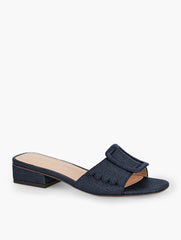 INDIGO BLUE VIV BUCKLE RAFFIA SLIDES | Talbots US