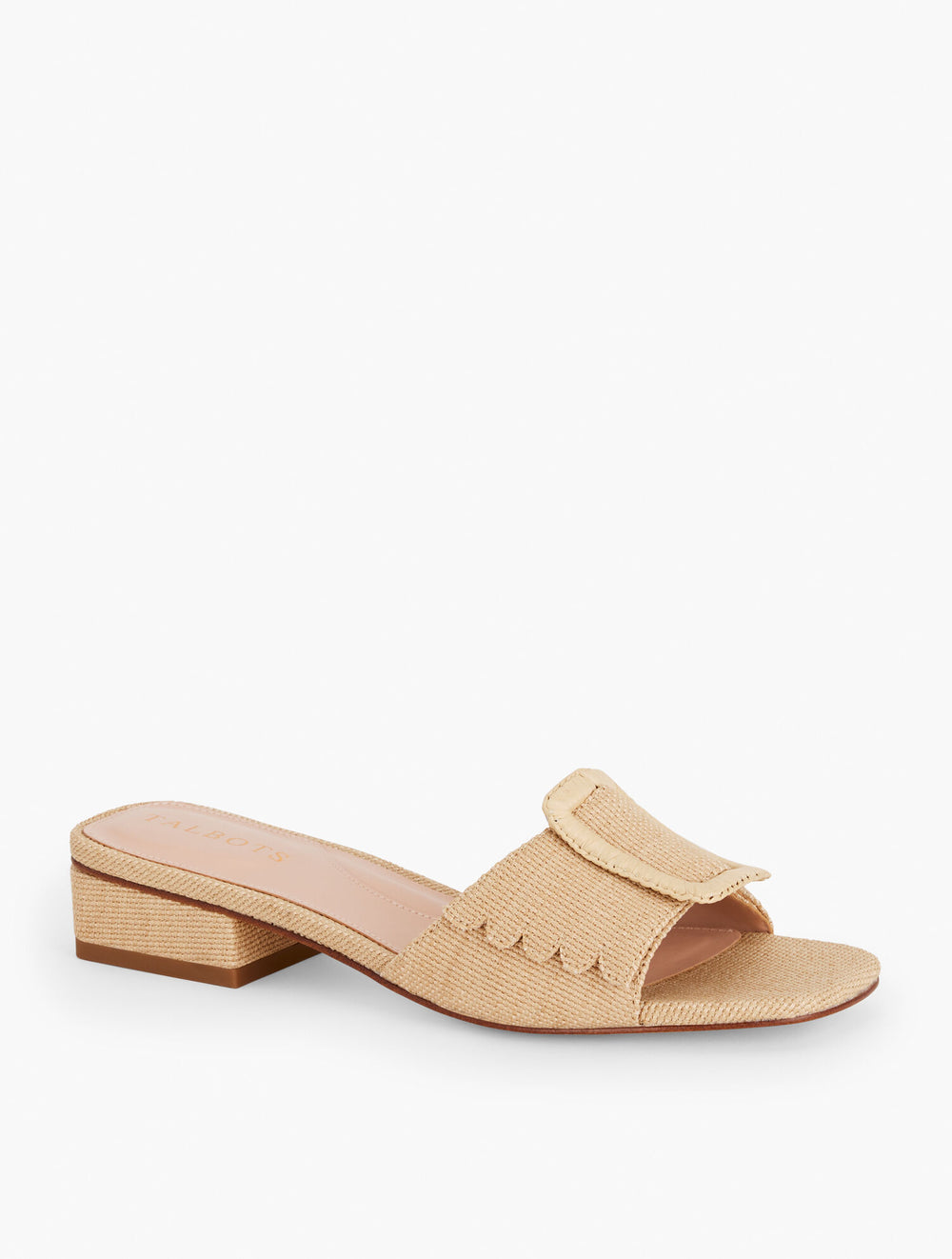 MEDIUM NATURAL VIV BUCKLE RAFFIA SLIDES | Talbots discount