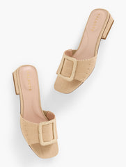 MEDIUM NATURAL VIV BUCKLE RAFFIA SLIDES | Talbots discount