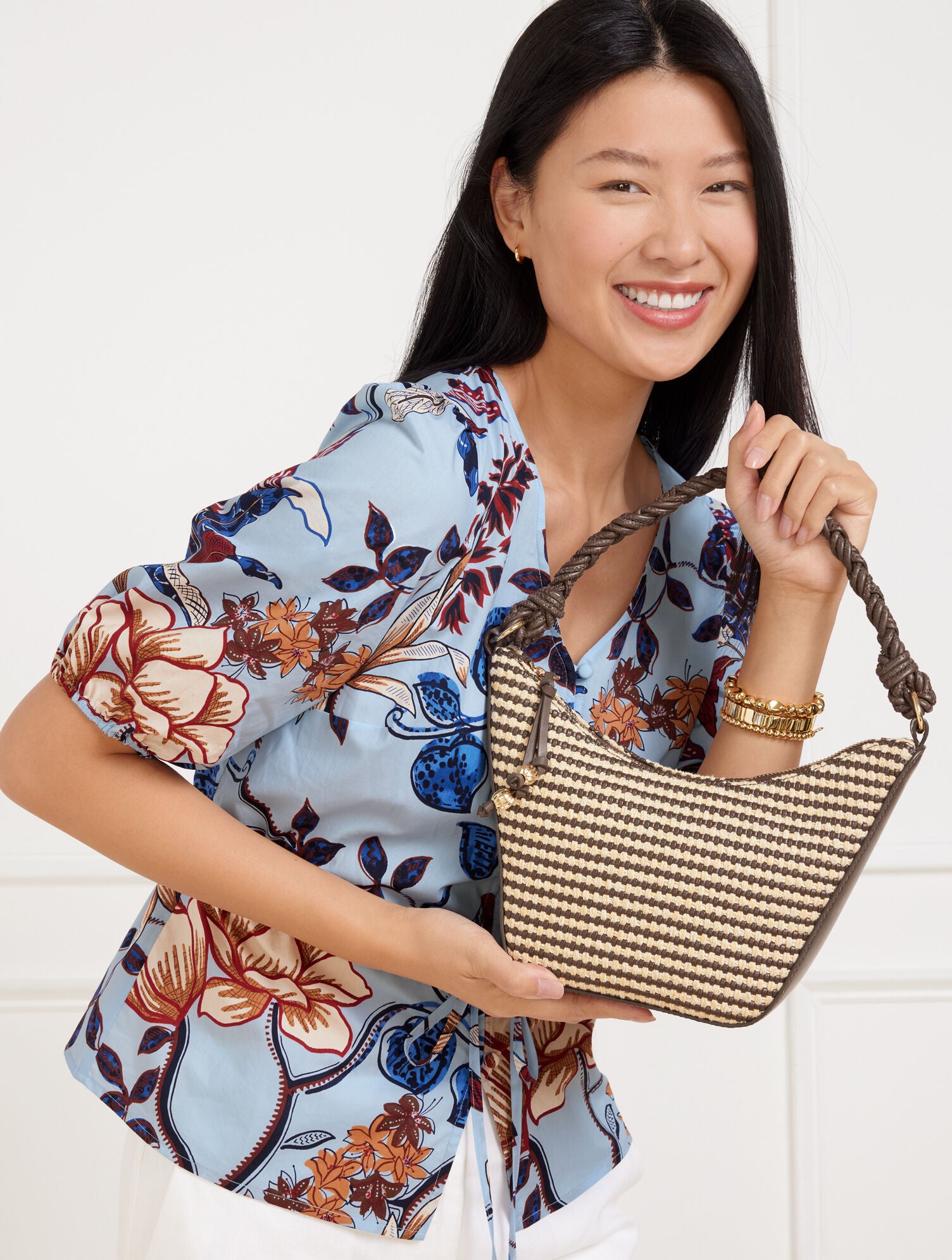 DARK WALNUT/NATURAL TAPERED SHOULDER BAG | Talbots sale