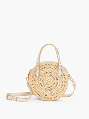 NATURAL/PLATINO STRAW ROUND CROSSBODY BAG | Talbots discount