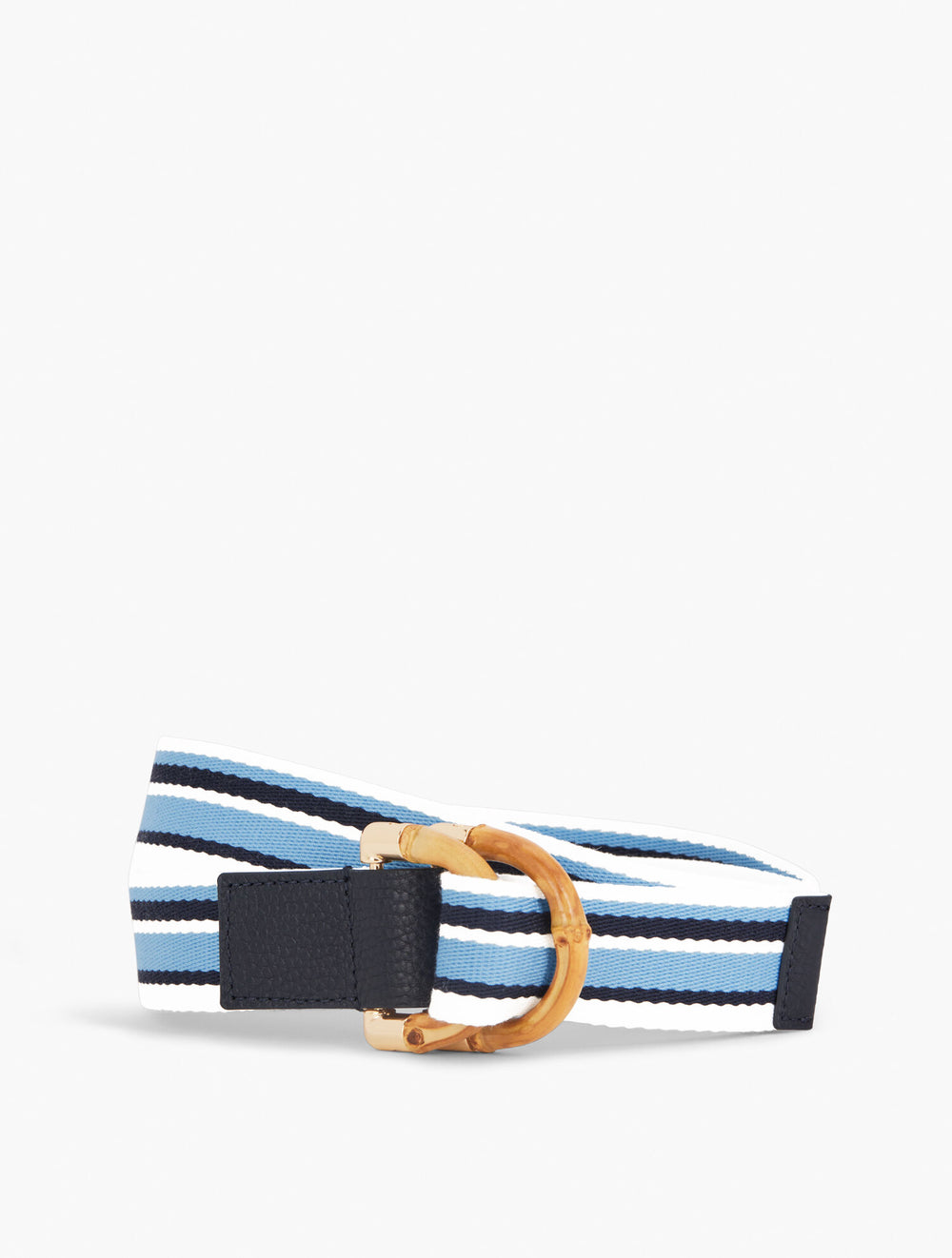 WHITE/CHAMBRAY/INDIGO BAMBOO BUCKLE STRIPED WEBBING BELT | Talbots outlet