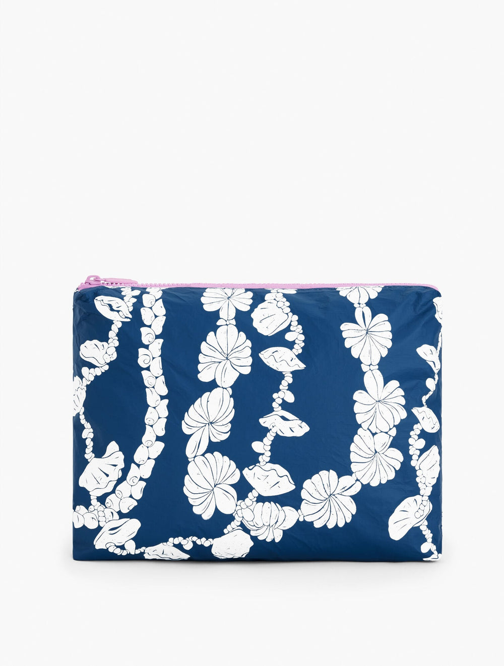 WHITE/NAVY ALOHA COLLECTION MID SHELL LEI REVERSIBLE POUCH | Talbots on sale