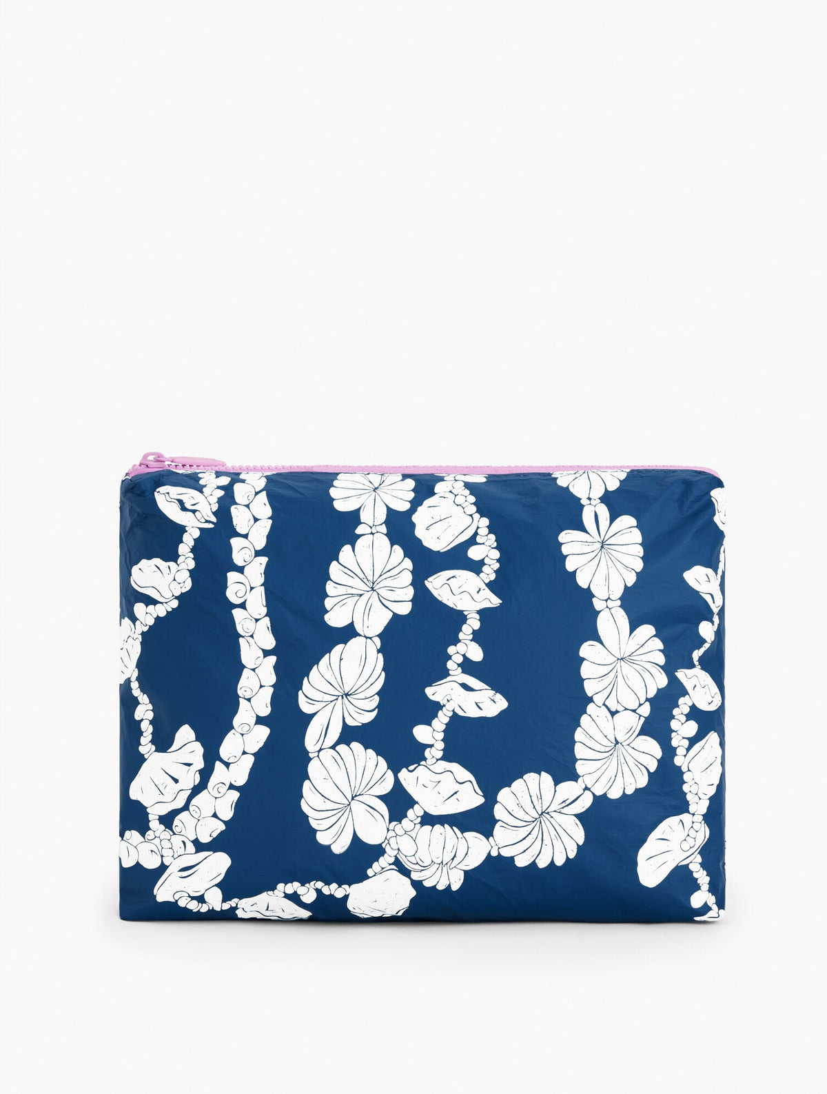 WHITE/NAVY ALOHA COLLECTION MID SHELL LEI REVERSIBLE POUCH | Talbots on sale