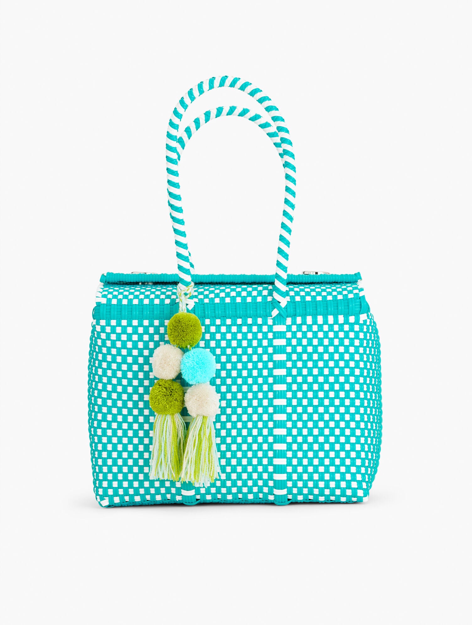 TURQUOISE/WHITE UN PUEBLO BOMBON MINI TOTE | Talbots online