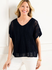 INDIGO BLUE OPEN STITCH TOP | Talbots on sale