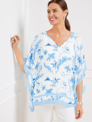 BLUE WAVE MULTI LINEN BLEND PONCHO - MYSTIQUE FLORAL | Talbots online
