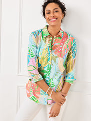 IVORY VIVID TURQUOISE MLT MODERN CLASSIC SHIRT - PARADISE FOLIAGE | Talbots US