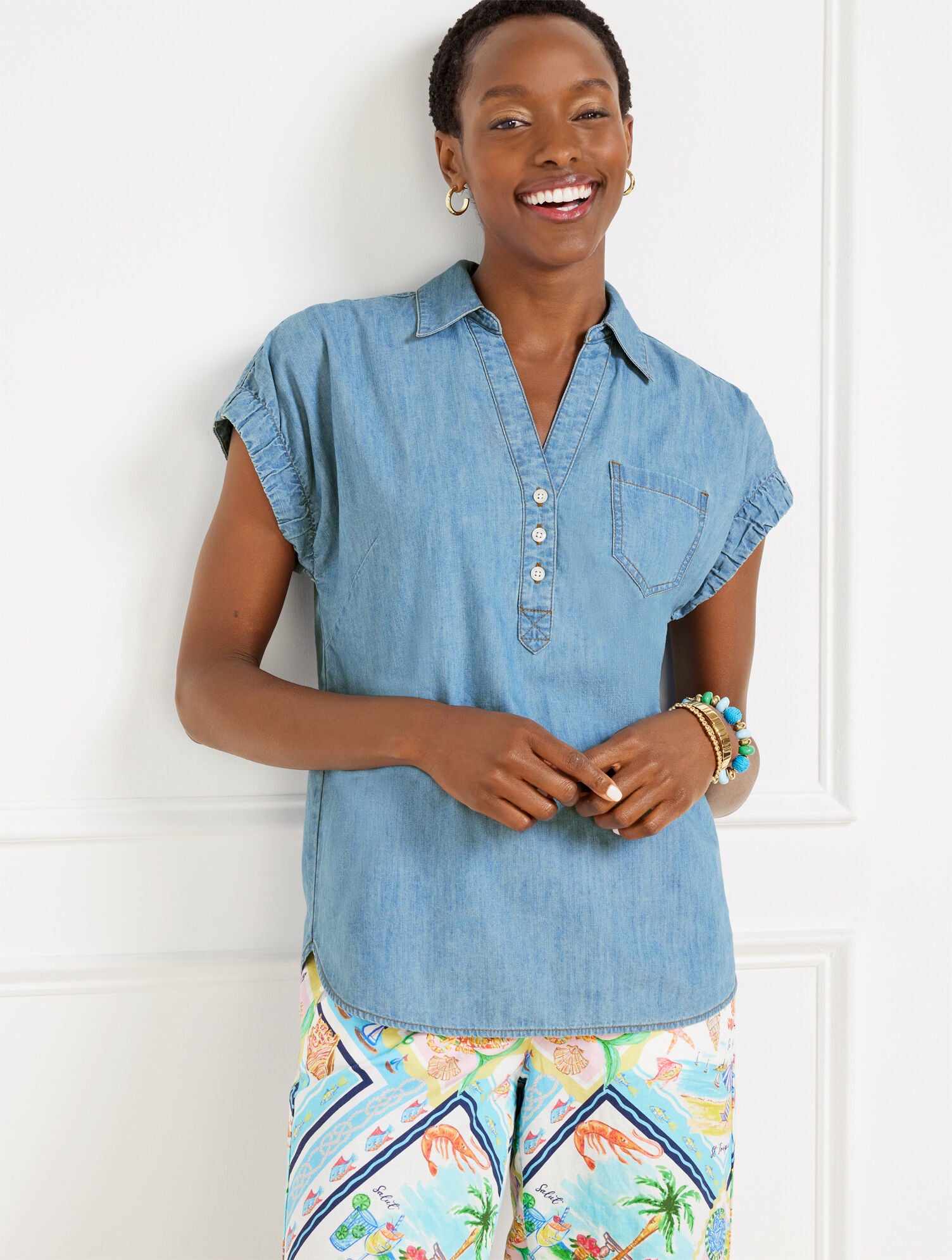 AZURE SEA WASH DENIM POPOVER - AZURE WASH | Talbots US