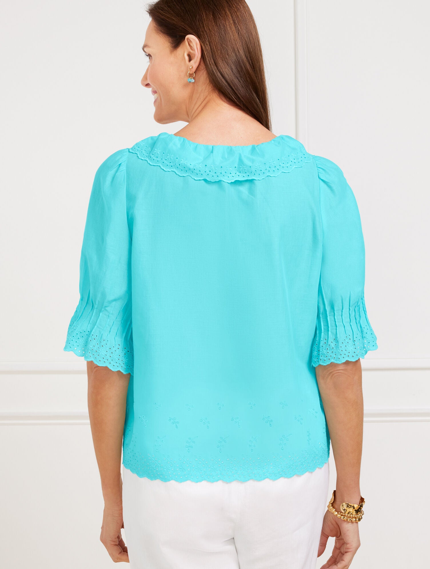 EMBROIDERED EYELET RUFFLE TOP | Talbots online