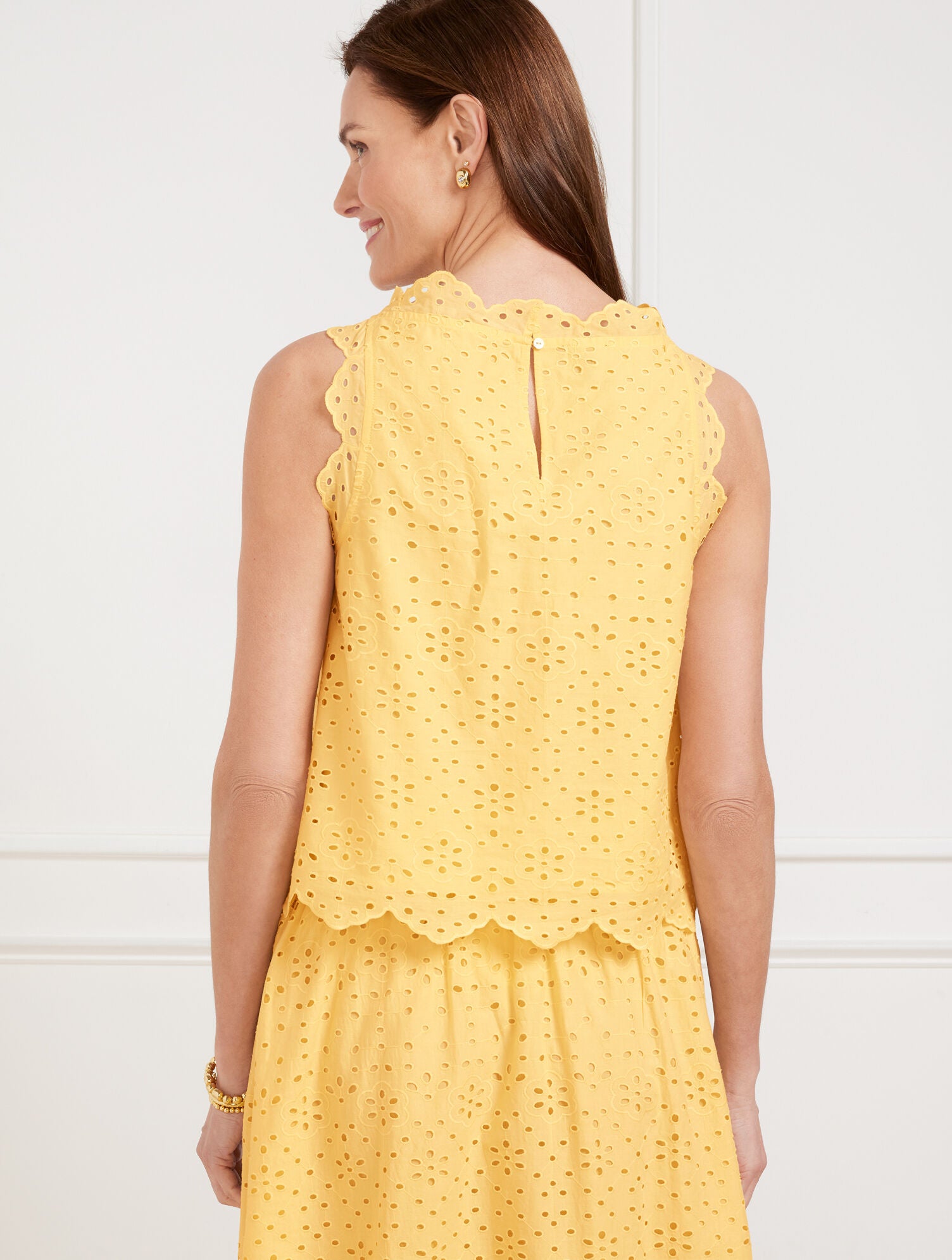 CORN SILK FLORAL DIAMOND EYELET SHORT SHELL | Talbots on sale