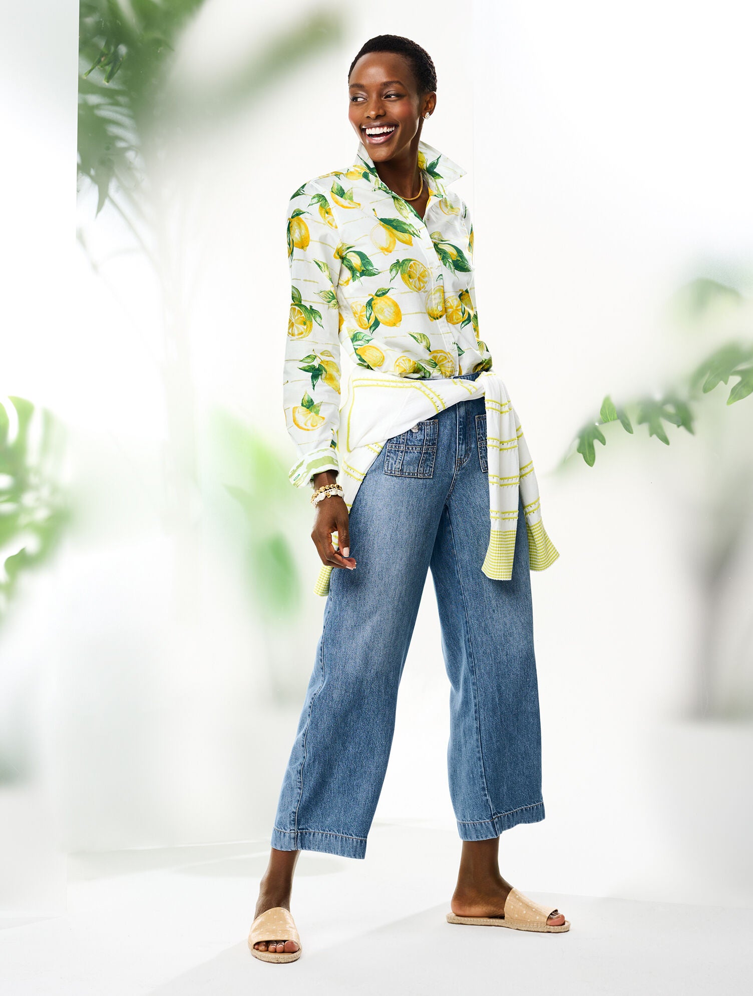 WHITE MULTI MODERN CLASSIC SHIRT - LUSCIOUS LEMONS | Talbots sale