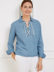MEDIUM AMALFI WASH LACE UP DENIM TOP - AMALFI WASH | Talbots sale