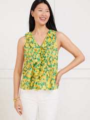 VIVID TURQUOISE MULTI PINTUCK RUFFLE TRIM TOP - LEMON BUNCHES | Talbots outlet