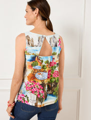 WHITE MULTI LINEN COTTON SHELL - COASTAL SCENIC | Talbots sale