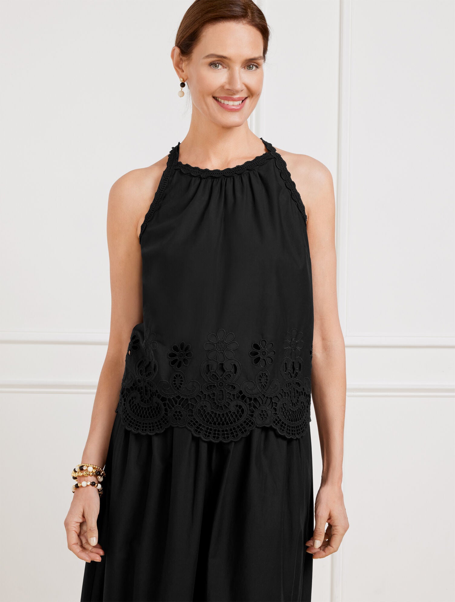 BLACK EMBROIDERED POPLIN SHELL | Talbots near me